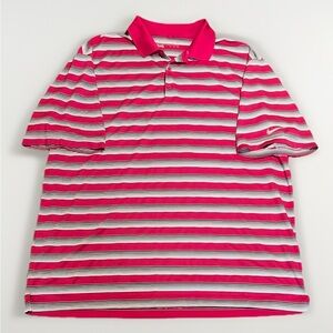 Nike Golf Hot Pink Striped Golf Polo Standard Fit Dri-Fit sz XXL